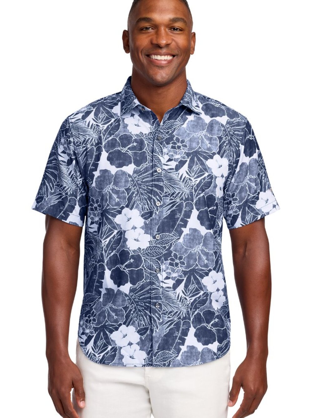 TOMMY BAHAMA Men's Coconut Point Playa Flora Short Sleeve Shirt in Blue Note